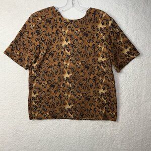 Vintage abstract leopard print‎ polyester blouse top women’s size medium